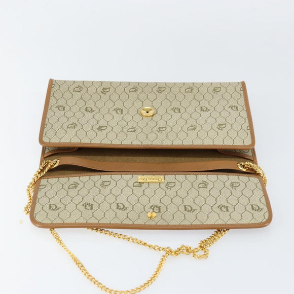Christian Dior Honeycomb Canvas Chain Shoulder Bag PVC Beige Gold Auth 154467