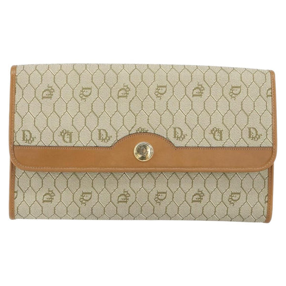 Christian Dior Honeycomb Canvas Chain Shoulder Bag PVC Beige Gold Auth 154467