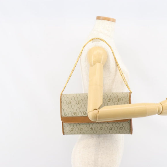 Christian Dior Honeycomb Canvas Chain Shoulder Bag PVC Beige Gold Auth 154467