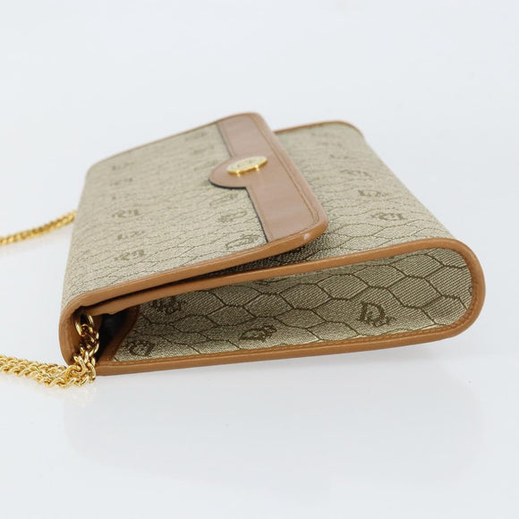 Christian Dior Honeycomb Canvas Chain Shoulder Bag PVC Beige Gold Auth 154467