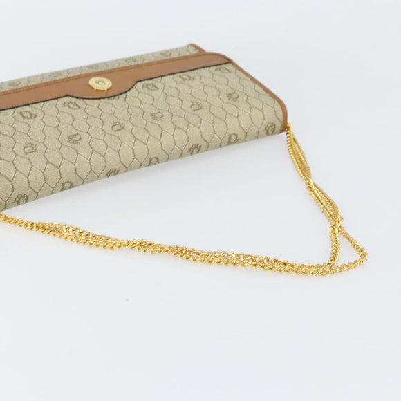 Christian Dior Honeycomb Canvas Chain Shoulder Bag PVC Beige Gold Auth 154467