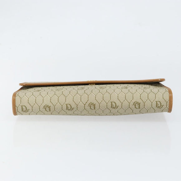 Christian Dior Honeycomb Canvas Chain Shoulder Bag PVC Beige Gold Auth 154467