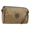 FENDI Zucchino Canvas Shoulder Bag PVC Beige Brown Auth 154469-1