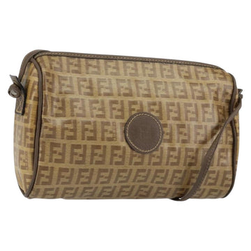 FENDI Zucchino Canvas Shoulder Bag PVC Beige Brown Auth 154469