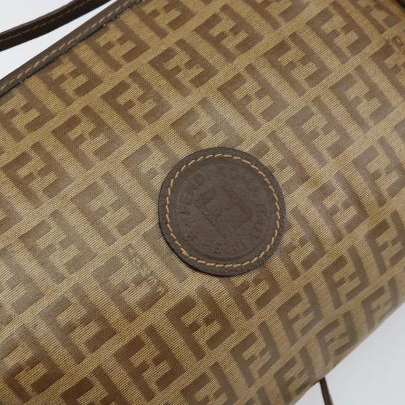 FENDI Zucchino Canvas Shoulder Bag PVC Beige Brown Auth 154469