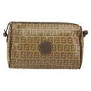 FENDI Zucchino Canvas Shoulder Bag PVC Beige Brown Auth 154469-13