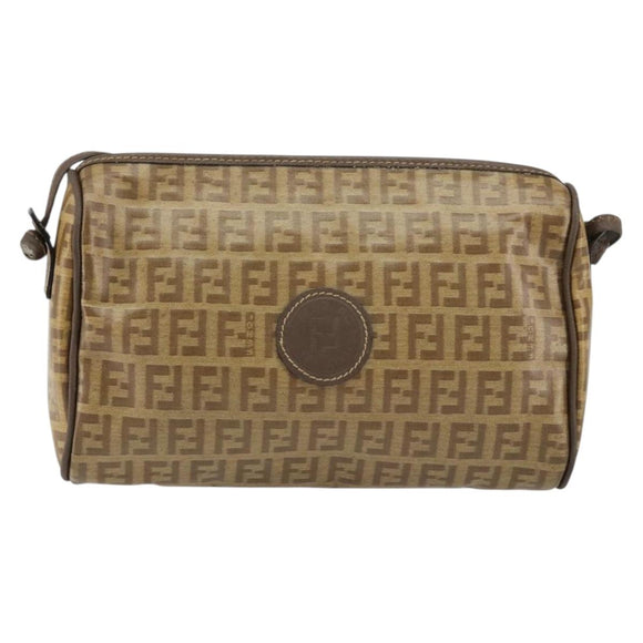FENDI Zucchino Canvas Shoulder Bag PVC Beige Brown Auth 154469