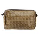 FENDI Zucchino Canvas Shoulder Bag PVC Beige Brown Auth 154469-2