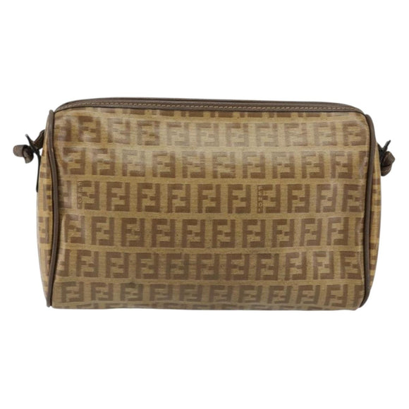 FENDI Zucchino Canvas Shoulder Bag PVC Beige Brown Auth 154469