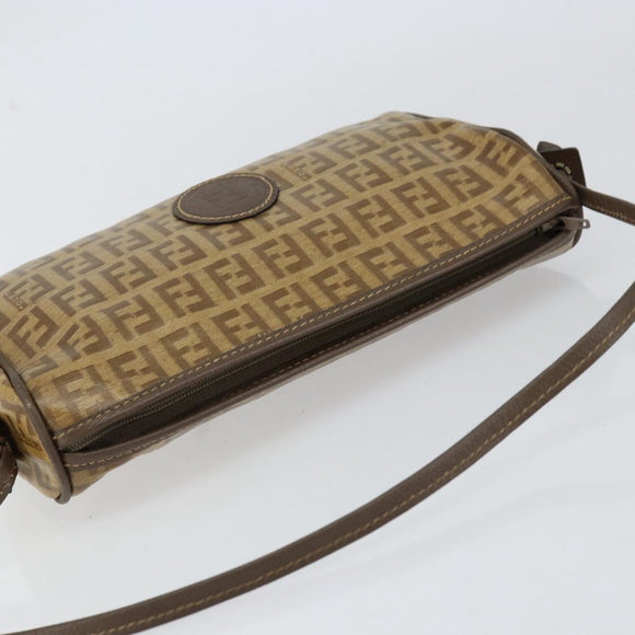 FENDI Zucchino Canvas Shoulder Bag PVC Beige Brown Auth 154469