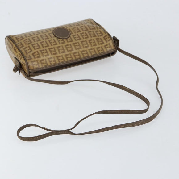 FENDI Zucchino Canvas Shoulder Bag PVC Beige Brown Auth 154469