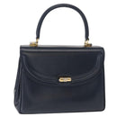 GUCCI Hand Bag Leather Navy Gold Auth 154472-1