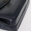 GUCCI Hand Bag Leather Navy Gold Auth 154472-10