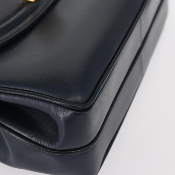 GUCCI Hand Bag Leather Navy Gold Auth 154472