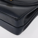 GUCCI Hand Bag Leather Navy Gold Auth 154472-11