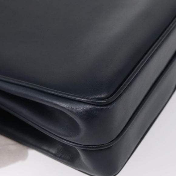 GUCCI Hand Bag Leather Navy Gold Auth 154472