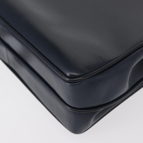 GUCCI Hand Bag Leather Navy Gold Auth 154472