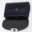 GUCCI Hand Bag Leather Navy Gold Auth 154472-15
