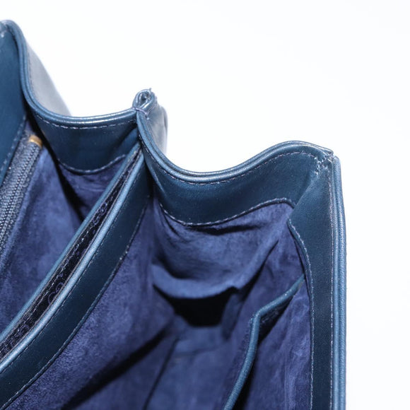 GUCCI Hand Bag Leather Navy Gold Auth 154472