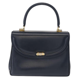 GUCCI Hand Bag Leather Navy Gold Auth 154472 - 0