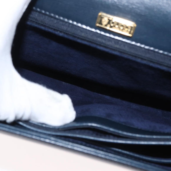 GUCCI Hand Bag Leather Navy Gold Auth 154472