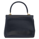 GUCCI Hand Bag Leather Navy Gold Auth 154472-3