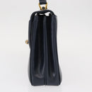 GUCCI Hand Bag Leather Navy Gold Auth 154472-4