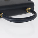 GUCCI Hand Bag Leather Navy Gold Auth 154472-7