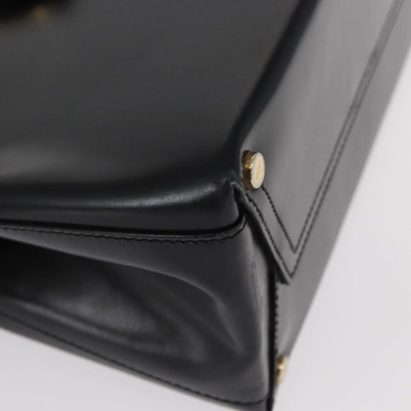 Salvatore Ferragamo Gancini Hand Bag Leather Black Gold Auth 154475