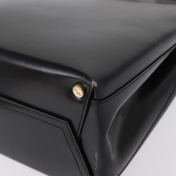 Salvatore Ferragamo Gancini Hand Bag Leather Black Gold Auth 154475