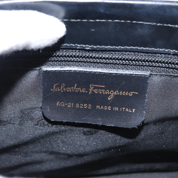 Salvatore Ferragamo Gancini Hand Bag Leather Black Gold Auth 154475