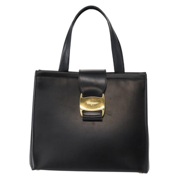 Salvatore Ferragamo Gancini Hand Bag Leather Black Gold Auth 154475 - 0
