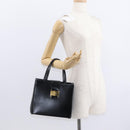 Salvatore Ferragamo Gancini Hand Bag Leather Black Gold Auth 154475-22