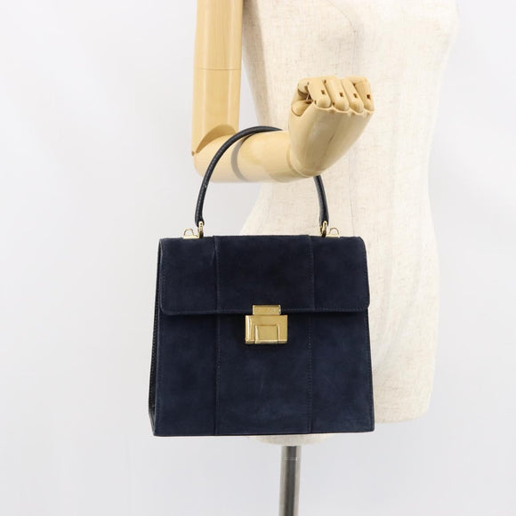 GUCCI Hand Bag Suede Navy Gold 000 2026 0306 Auth 154476