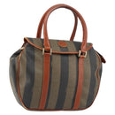 FENDI Pecan Canvas Hand Bag PVC Black Brown Auth 154500-1