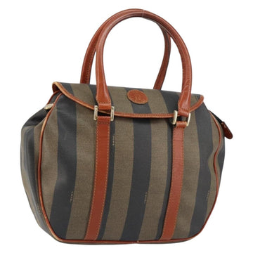FENDI Pecan Canvas Hand Bag PVC Black Brown Auth 154500