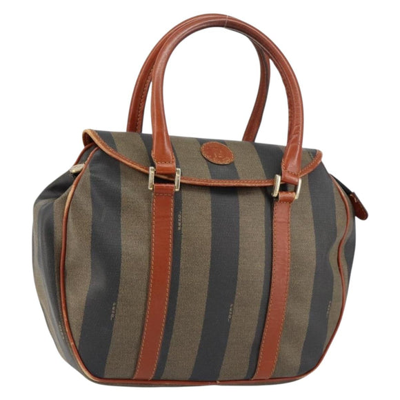 FENDI Pecan Canvas Hand Bag PVC Black Brown Auth 154500
