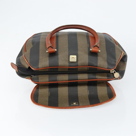 FENDI Pecan Canvas Hand Bag PVC Black Brown Auth 154500