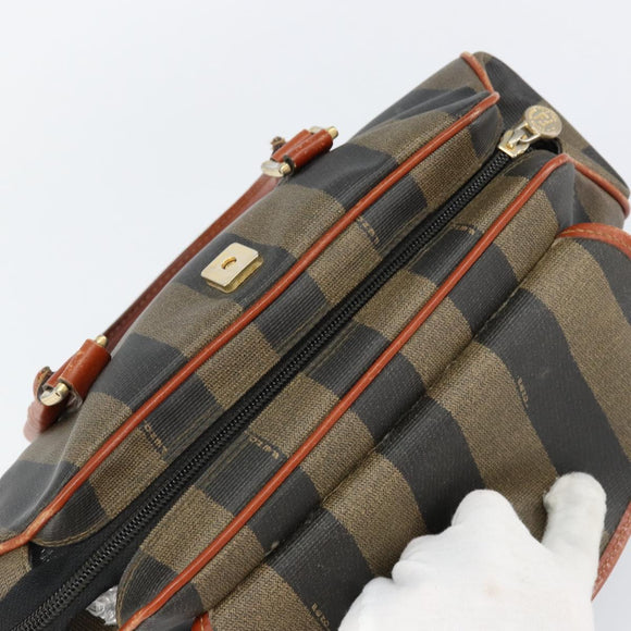 FENDI Pecan Canvas Hand Bag PVC Black Brown Auth 154500