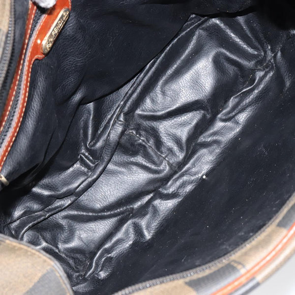 FENDI Pecan Canvas Hand Bag PVC Black Brown Auth 154500