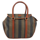 FENDI Pecan Canvas Hand Bag PVC Black Brown Auth 154500-2