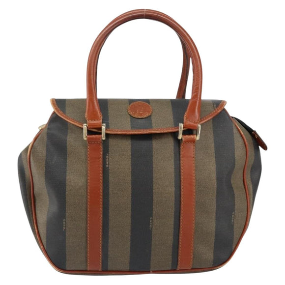 FENDI Pecan Canvas Hand Bag PVC Black Brown Auth 154500
