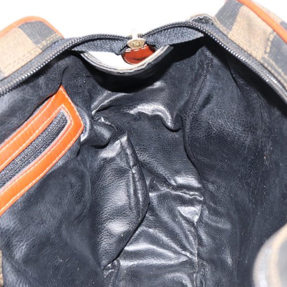 FENDI Pecan Canvas Hand Bag PVC Black Brown Auth 154500