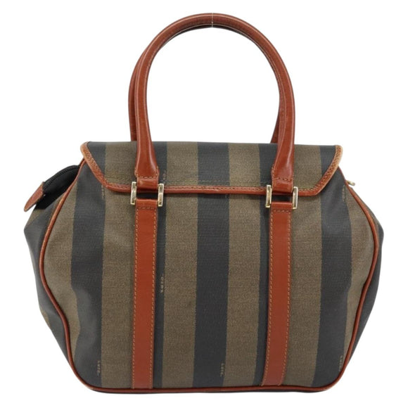FENDI Pecan Canvas Hand Bag PVC Black Brown Auth 154500