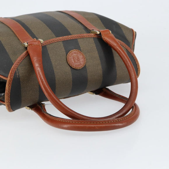 FENDI Pecan Canvas Hand Bag PVC Black Brown Auth 154500
