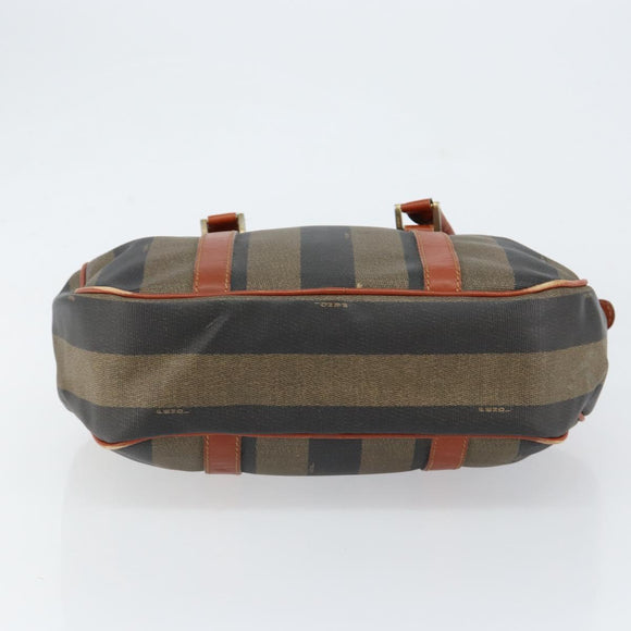 FENDI Pecan Canvas Hand Bag PVC Black Brown Auth 154500