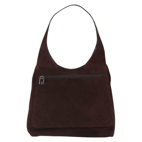 GUCCI Shoulder Bag Suede Brown Silver Auth 154501