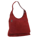 GUCCI Shoulder Bag Suede Red Silver Auth 154502-1
