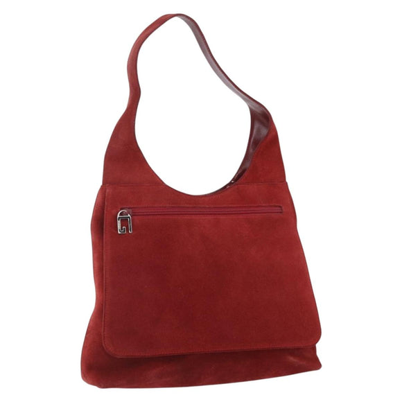 GUCCI Shoulder Bag Suede Red Silver Auth 154502