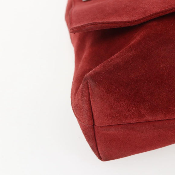 GUCCI Shoulder Bag Suede Red Silver Auth 154502